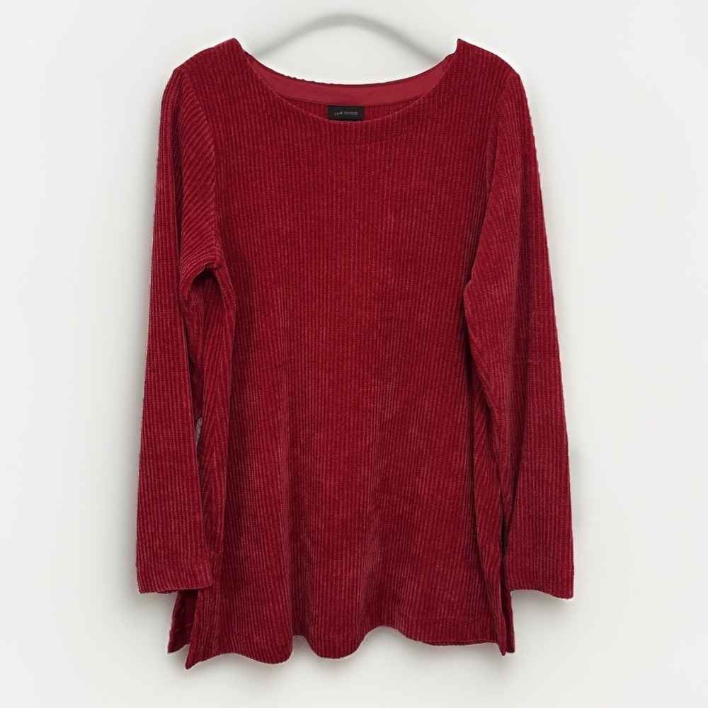 J Jill Wearever Women's Crushed Red Velvet Wedge Top Tunic Size M Long Sleeve